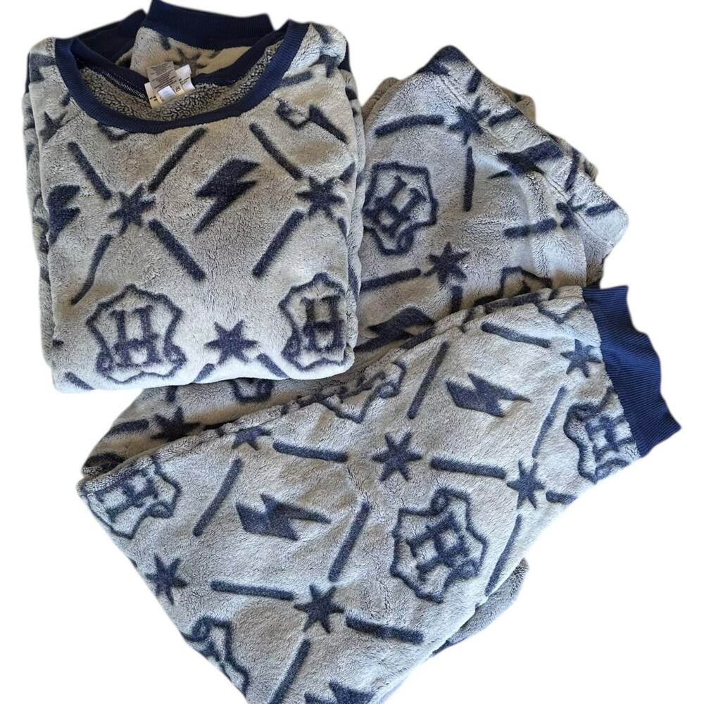 Womens Pajama Set Size XL Harry Potter Soft Fuzzy Cozy Blue White Hogwarts Bolt